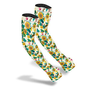 Protection sleeves with white background and yellow garden flowers (sunflower) pattern